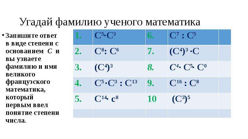 Проект по математике свойства степени 7 класс