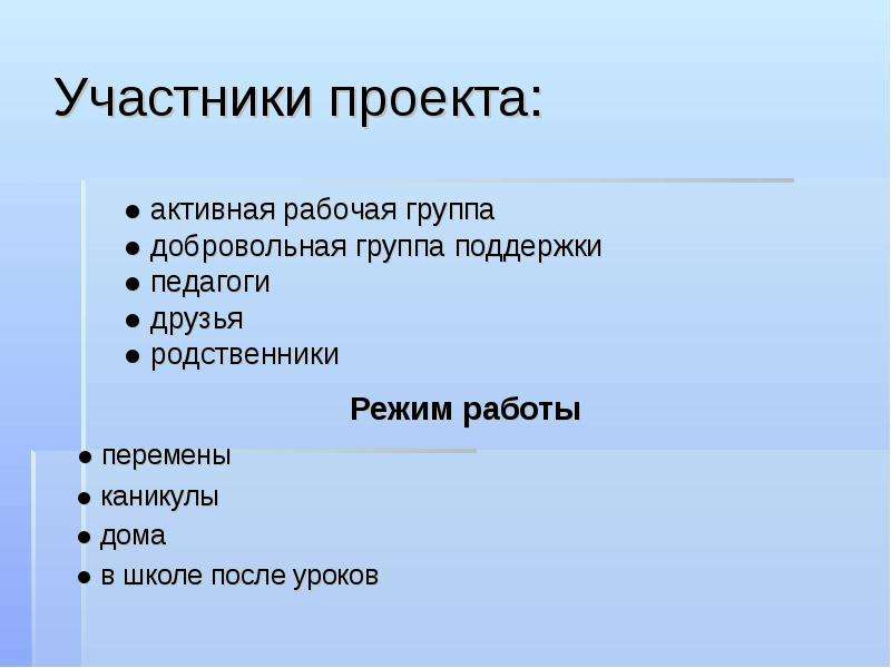 Активный проект. Активные участники проекта. Опыт участников проекта.