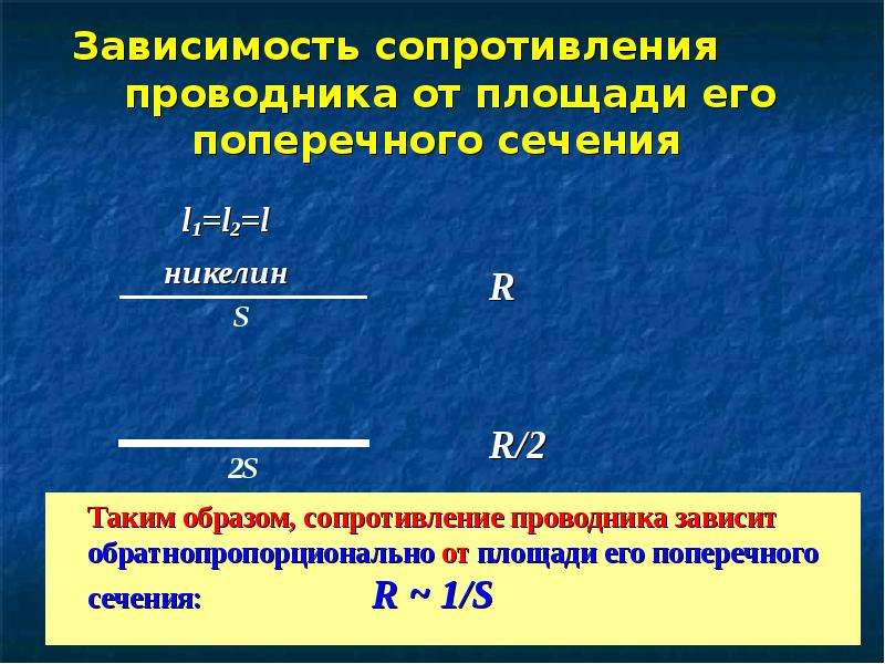 На рисунке показана зависимость сопротивления проводника площадью сечения