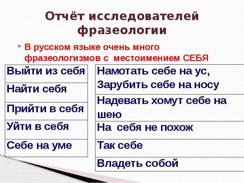 Возвратные местоимения 7 класс презентация