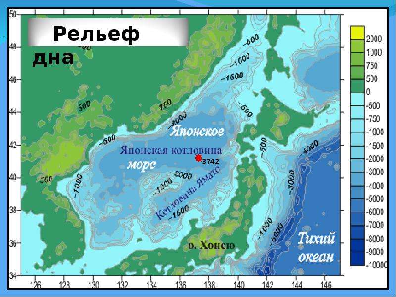 Карте донья. Рельеф дна японского моря. Японское море глубины рельеф дна. Карта глубин японского моря. Карта рельефа японского моря.