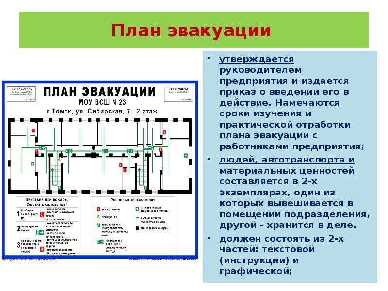 План разрабатывается и вывешивается на этажах в случае когда на этаже одновременно находятся