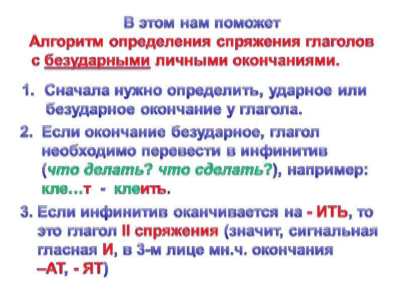 Алгоритм определения спряжения глаголов 5 класс схема