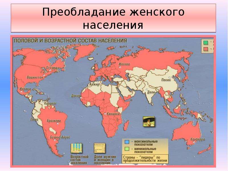 Какое население преобладает в центральной. Возрастной состав населения мира карта. Преобладание женского населения. Страны с преобладающим женским населением. Структура населения мира.