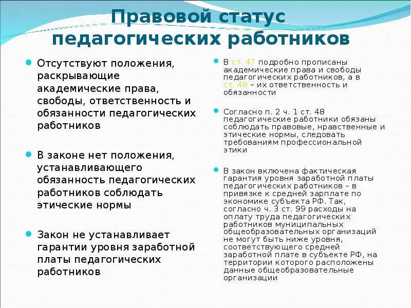 Правовое положение педагогических работников