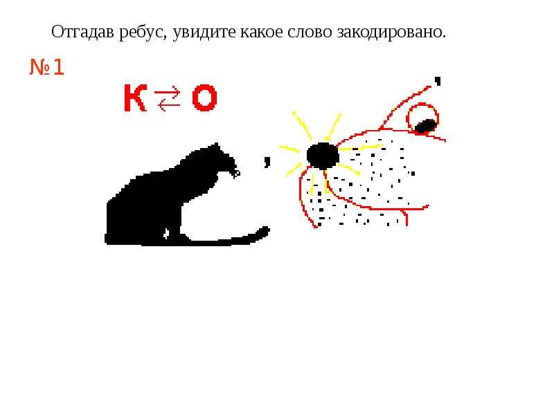 Ребус - это слово или фраза,закодированные с помощью …