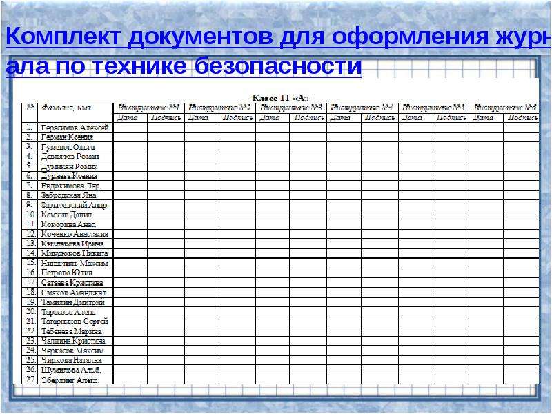 Журнал по технике безопасности образец казахстан