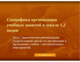 Специфика организации учебных занятий в школе 1,2 видов