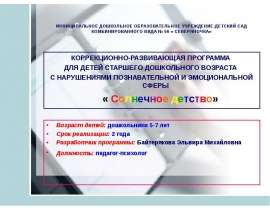 Коррекционно-развивающая программа для детей старшего дошкольного возраста с нарушением познавательной и эмоциональной сферы