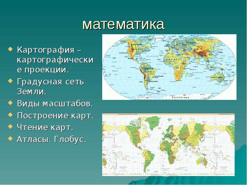 Изучение географических карт. Картография и математика. Математическая картография презентация. Виды проекций в картографии.