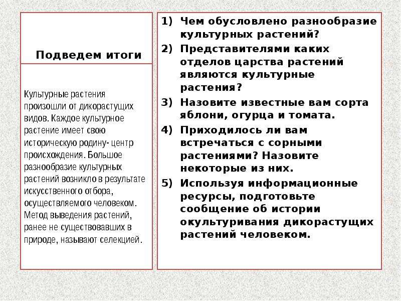 Презентация на тему разнообразие и происхождение культурных растений 6 класс