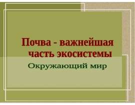 Почва – важнейшая часть экосистемы