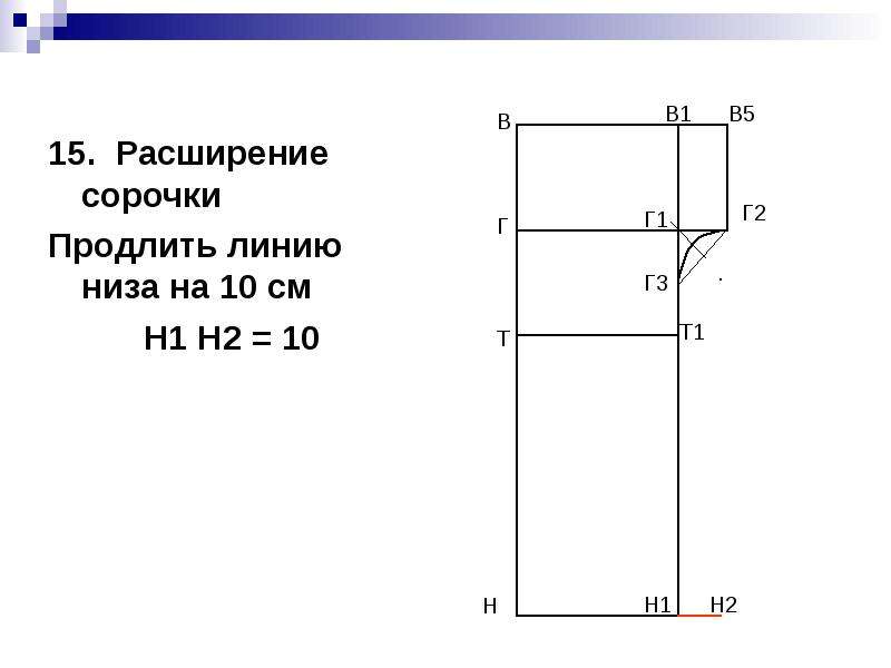 Чертеж основы переда и спинки изделия с цельнокроеным рукавом