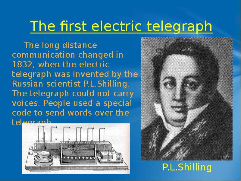 The telegraph. First Electric Telegraph. 1832 When the first electromagnetic Telegraph. Who invented the first multiple Telegraph?. The first Telegraph when.