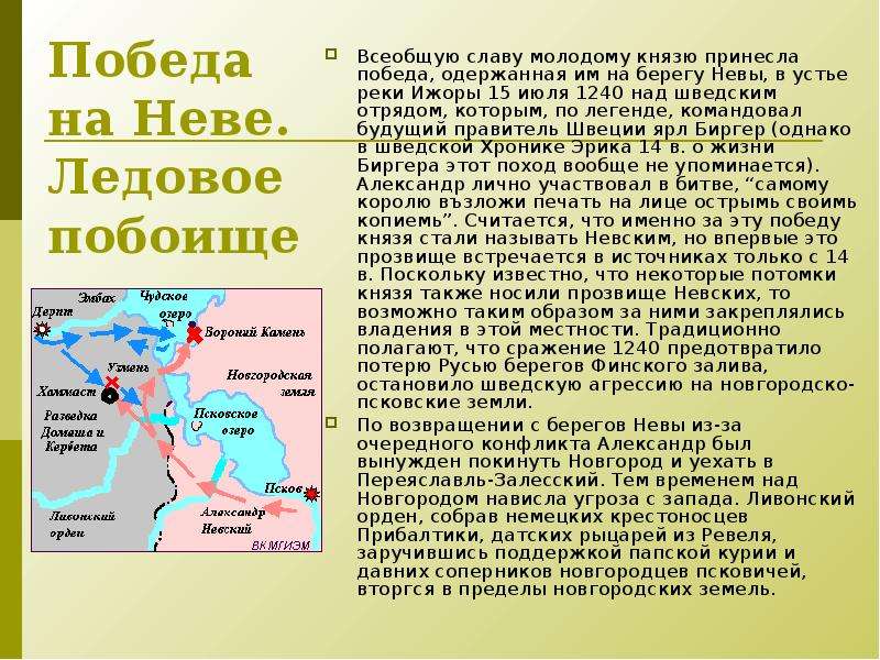 Победа над шведскими захватчиками презентация 4 класс 21 век