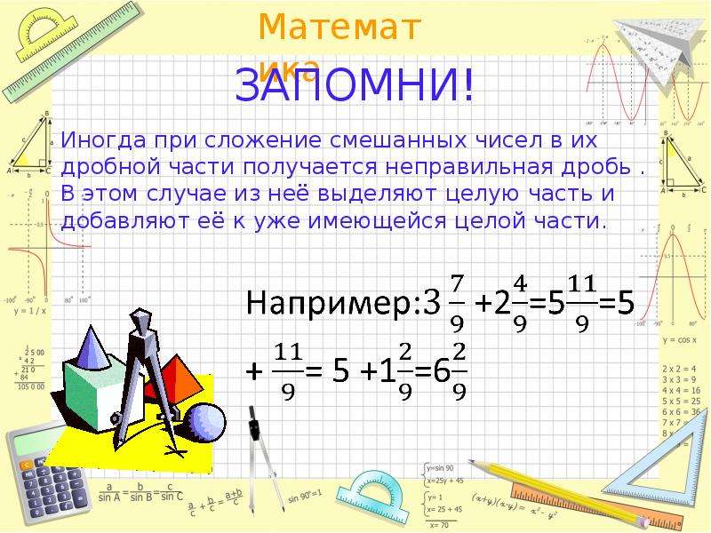 Сложение и вычитание смешанных чисел виленкин 5 класс презентация