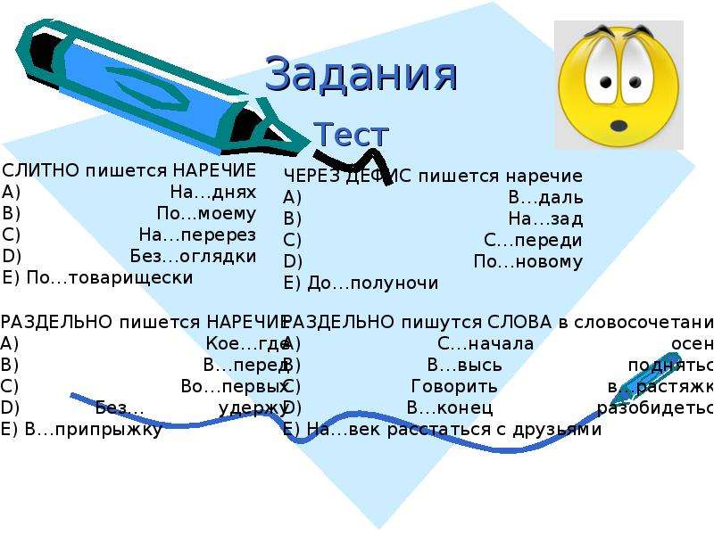 Проверочная работа слитное и раздельное написание наречий