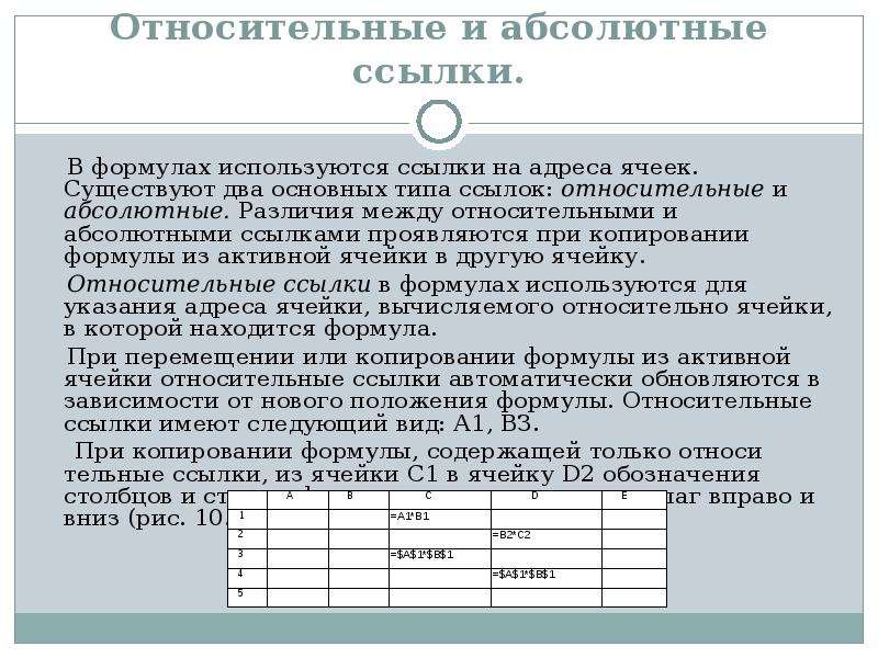 Абсолютные и относительные ссылки. Абсолютная ссылка и Относительная ссылка. Относительная ссылка при копировании. Формула с относительной ссылкой.