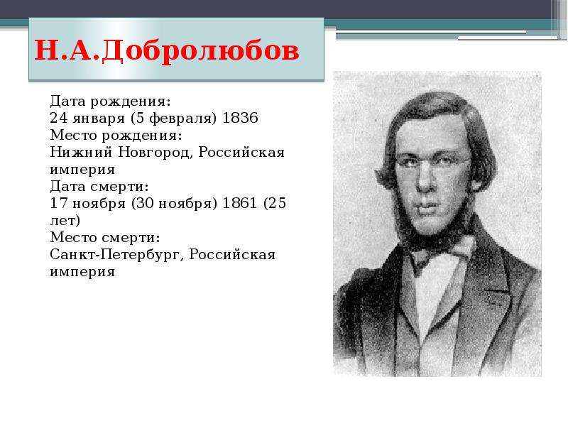 Николай александрович добролюбов презентация