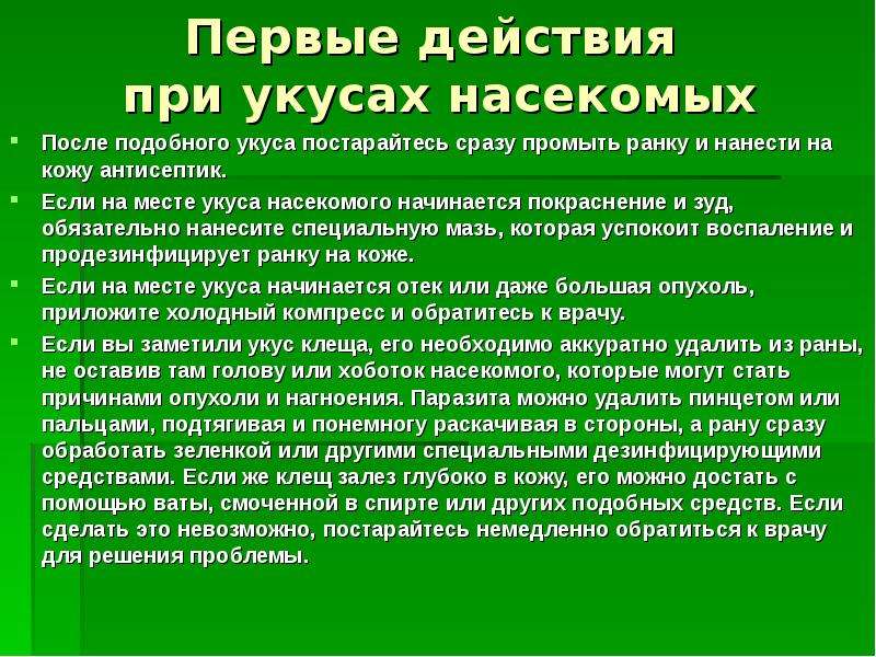 Обж 6 класс укусы насекомых и защита от них презентация