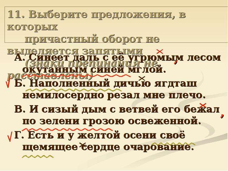 Выбор предложение. Предложение в котором есть причастный оборот. Предложения в которых причастный оборот не выделяется. Предложения с не выделенным причастным оборотом. Предложения с причастным оборотом выделенным запятыми.