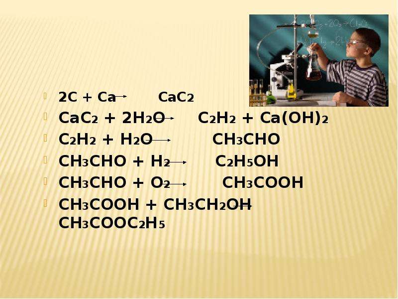 Cac2 ch. Са(он)2 сн3сно. С2н2 н2о. С2н2 → сн3. Н2о2 н2о+о2.