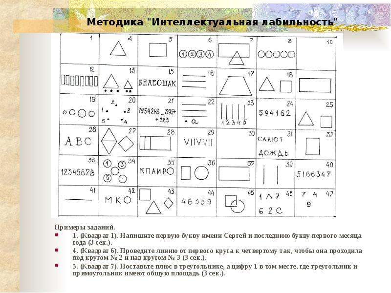 Методика 6. Интеллектуальная лабильность (в.т. Козлова). Методика Костроминой интеллектуальная лабильность. Методика интеллектуальная лабильность стимульный материал. Методика определения интеллектуальной лабильности..