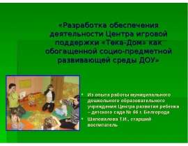 Разработка обеспечения деятельности Центра игровой поддержки "Тека-Дом" как обогащенной социо-предметной развивающей среды