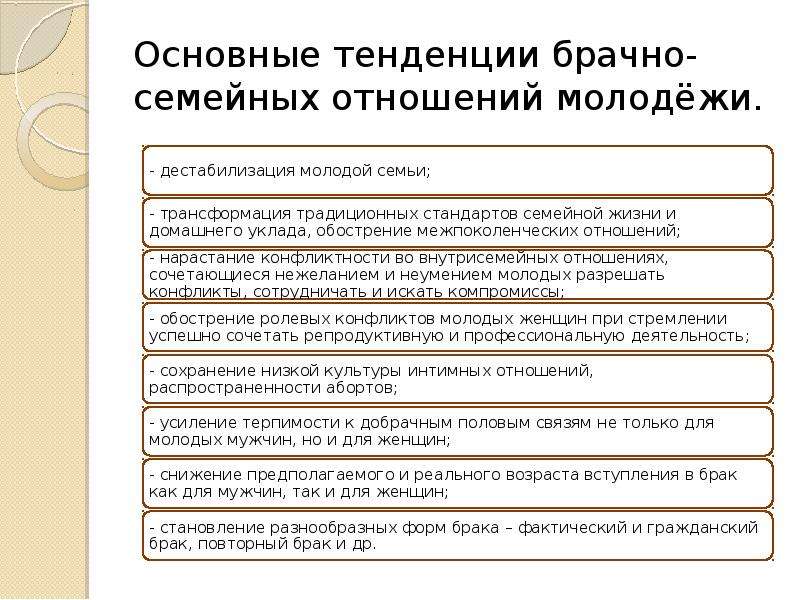 Семейно брачных. Семейно брачные отношения доклад. Тенденции современной семьи. Культура брачных отношений. Особенности брачных отношений.