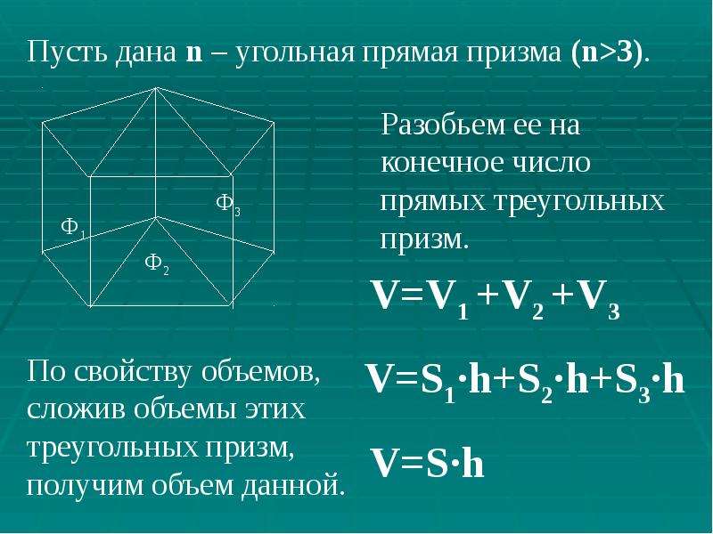 Объем 3 призмы. Объем Призмы. Объем правильной n угольной Призмы. Правильная n угольная Призма формула. Презентация на тему объем Призмы.