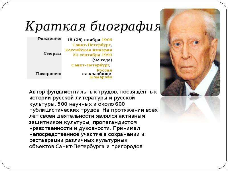 Российскому ученому и общественному деятелю д лихачеву. Доклад про Лихачева. Словесный портрет Дмитрия Сергеевича Лихачева.