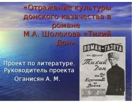 Отражение культуры донского казачества в романе М.А. Шолохова «Тихий Дон»