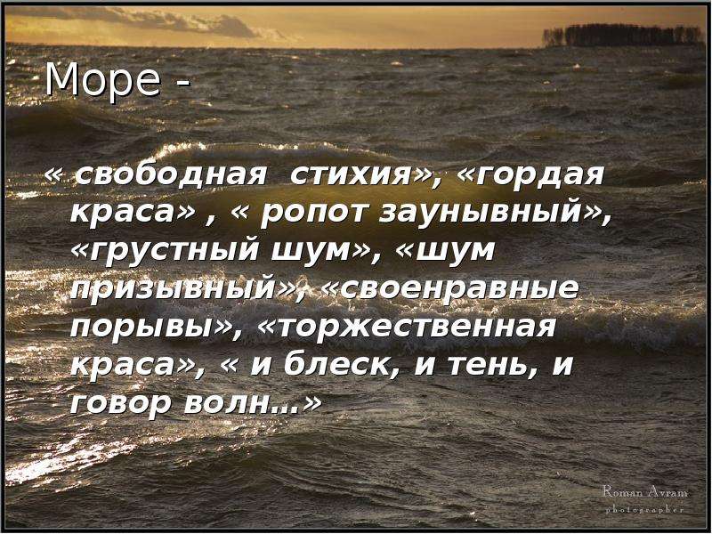 Ропот. И блеск, и тень, и говор волн.. Ропот моря. Говор волн. Свободная стихия.