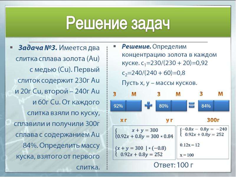 Проект решение задач на смеси и сплавы