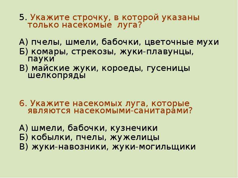 Тест по окружающему 4 класс жизнь луга. Укажите строчку, в которой указаны только насекомые Луга.. Укажи строчку, в которой указаны только насекомые Луга.. Укажи строчку в которой указаны только животные Луга. Укажи сторчку в которойуказаны только животные.