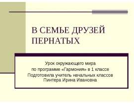 В семье друзей пернатых (1 класс)