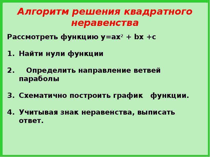 Алгебра 8 класс решение квадратных неравенств презентация