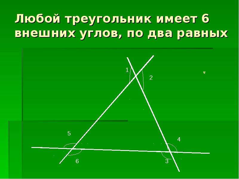 Любой треугольник. Теорема о сумме внешних углов треугольника. Любой треугольник имеет. Тема урока: «теорема о внешнем угле треугольника».. Треугольник имеет внешних угол.