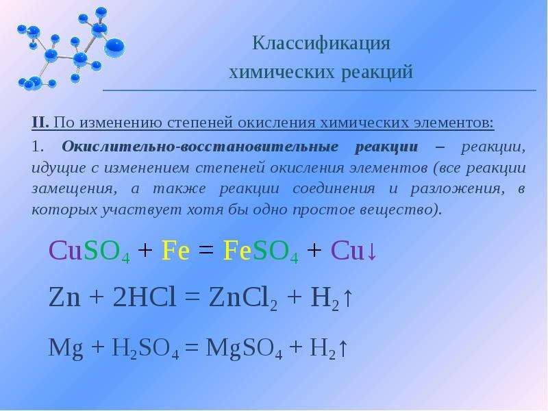 План конспект урока реакции замещения