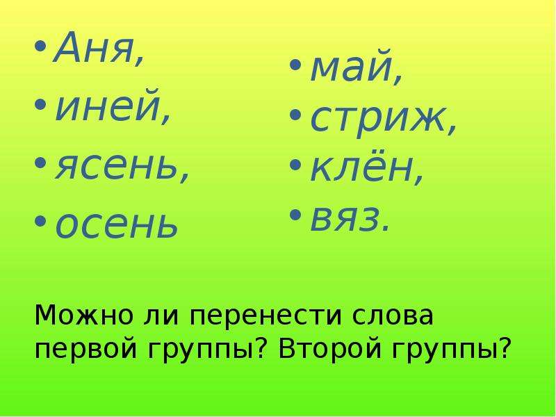 Иней по слогам. Перенос слов. Перенос с буквой й в середине слова презентация. Перенос слова осень. Ясень перенос слова.