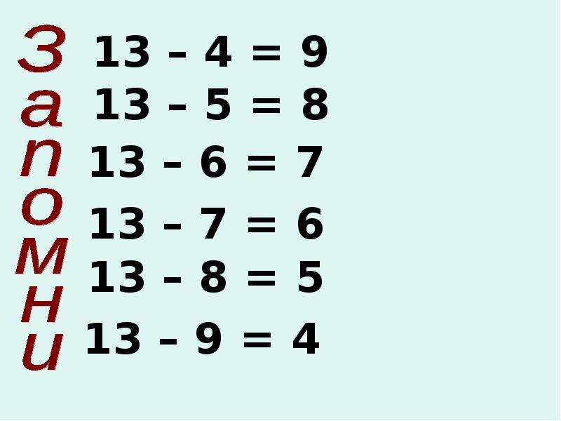 Вычитание вида 13 презентация школа россии