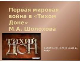 Первая мировая война в «Тихом Доне» М.А. Шолохова