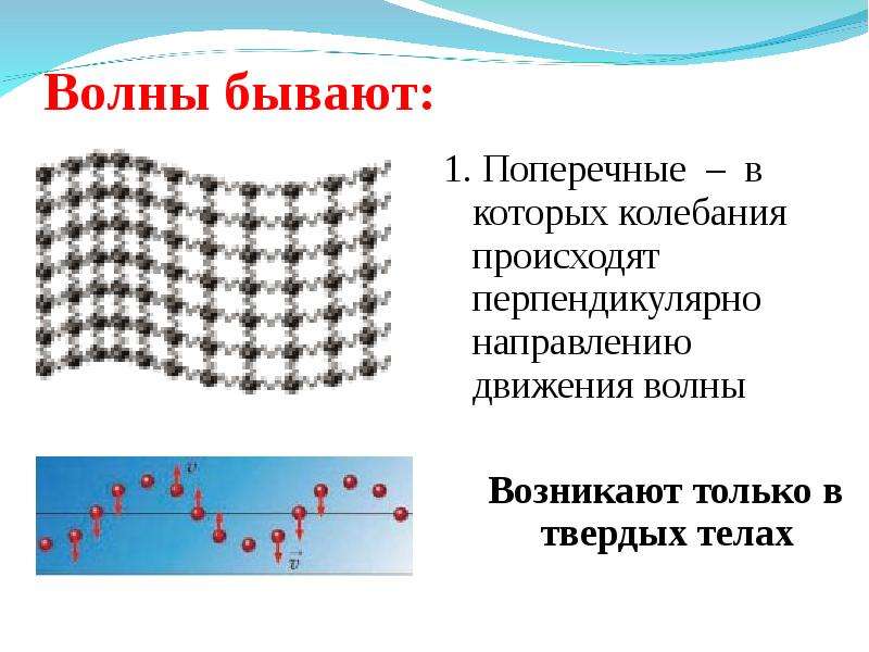 Механические волны. Виды волн. Виды механических волн. Поперечные колебания.