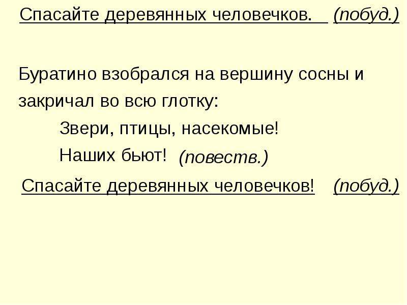 Предложение существовать. 6 Побуд предложен.