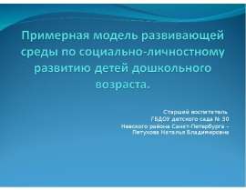 Примерная модель развивающей среды по социально-личностному развитию детей дошкольного возраста