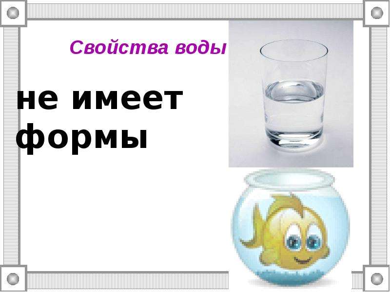 Какую форму имеет вода. Свойства воды презентация. Свойство воды не имеет формы. Рисунок вода не имеет формы.