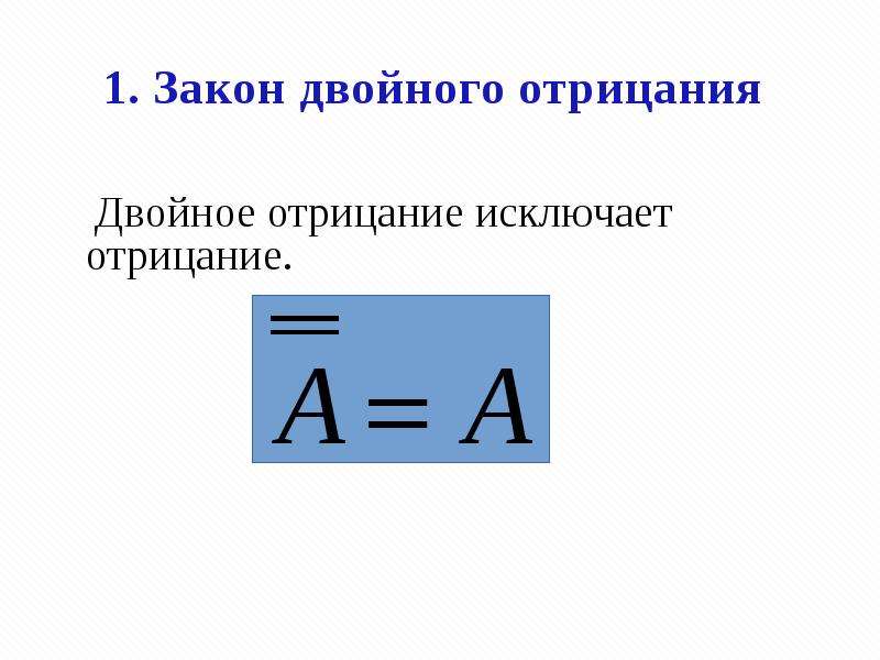 Двойное отрицание. Закон двойного отрицания. Двойное отрицание примеры. 1. Закон двойного отрицания. Закон двойного отрицания примеры.