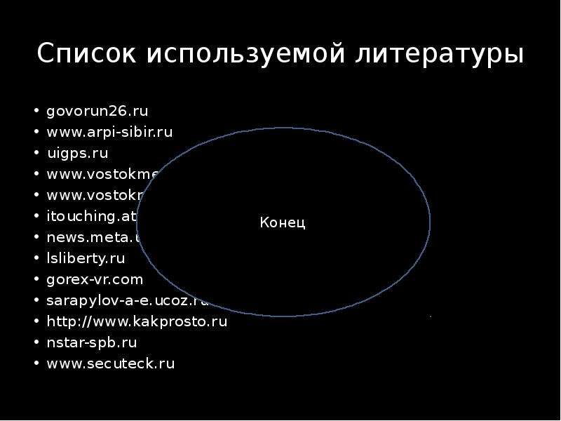 Список используемой литературы govorun26. ru uigps. ru itouching. at. ua news. meta. ua lsliberty. r