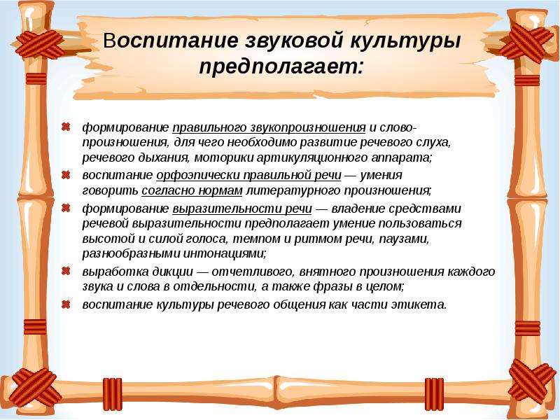 Воспитание звуковой культуры речи детей. Воспитание звуковой культуры предполагает. Воспитание звуковой культуры речи. Составляющие воспитания звуковой культуры речи:. Воспитание звуковой культуры речи предполагает формирование.