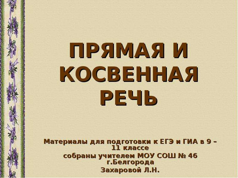 Косвенная речь урок в 8 классе презентация